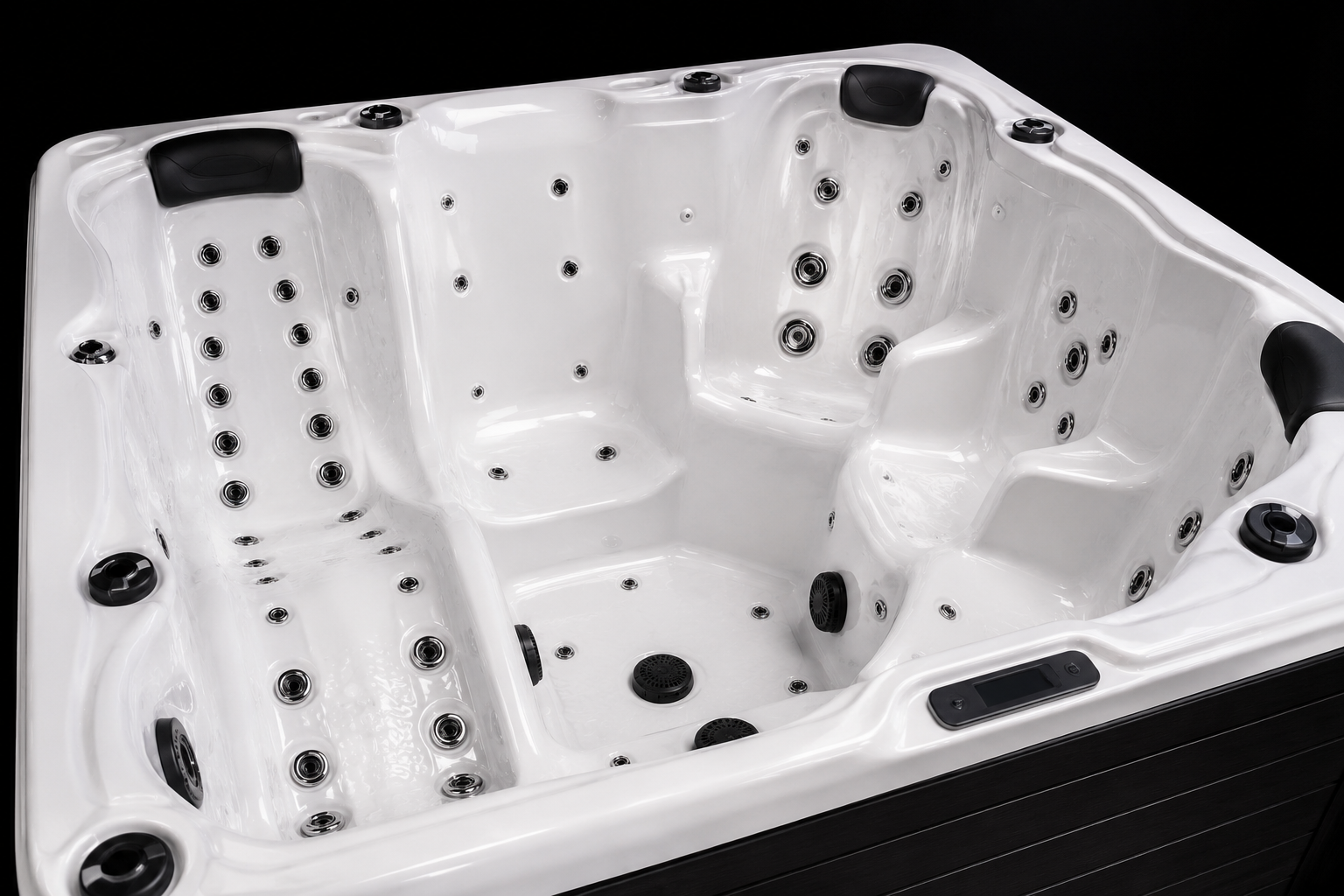 Hot tub with multiple jets on a black background