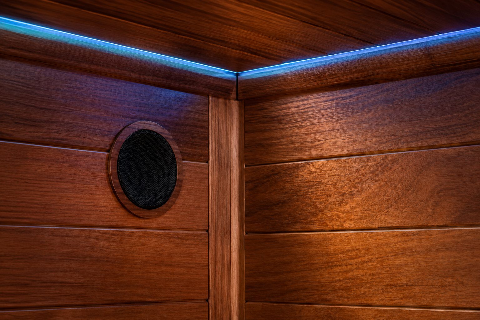 Close-up of wooden panel with embedded light strip